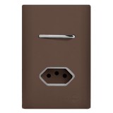 Conjunto Interruptor Paralelo + Tomada 10A 4x2 - Novara Especiais Marrom Fosco